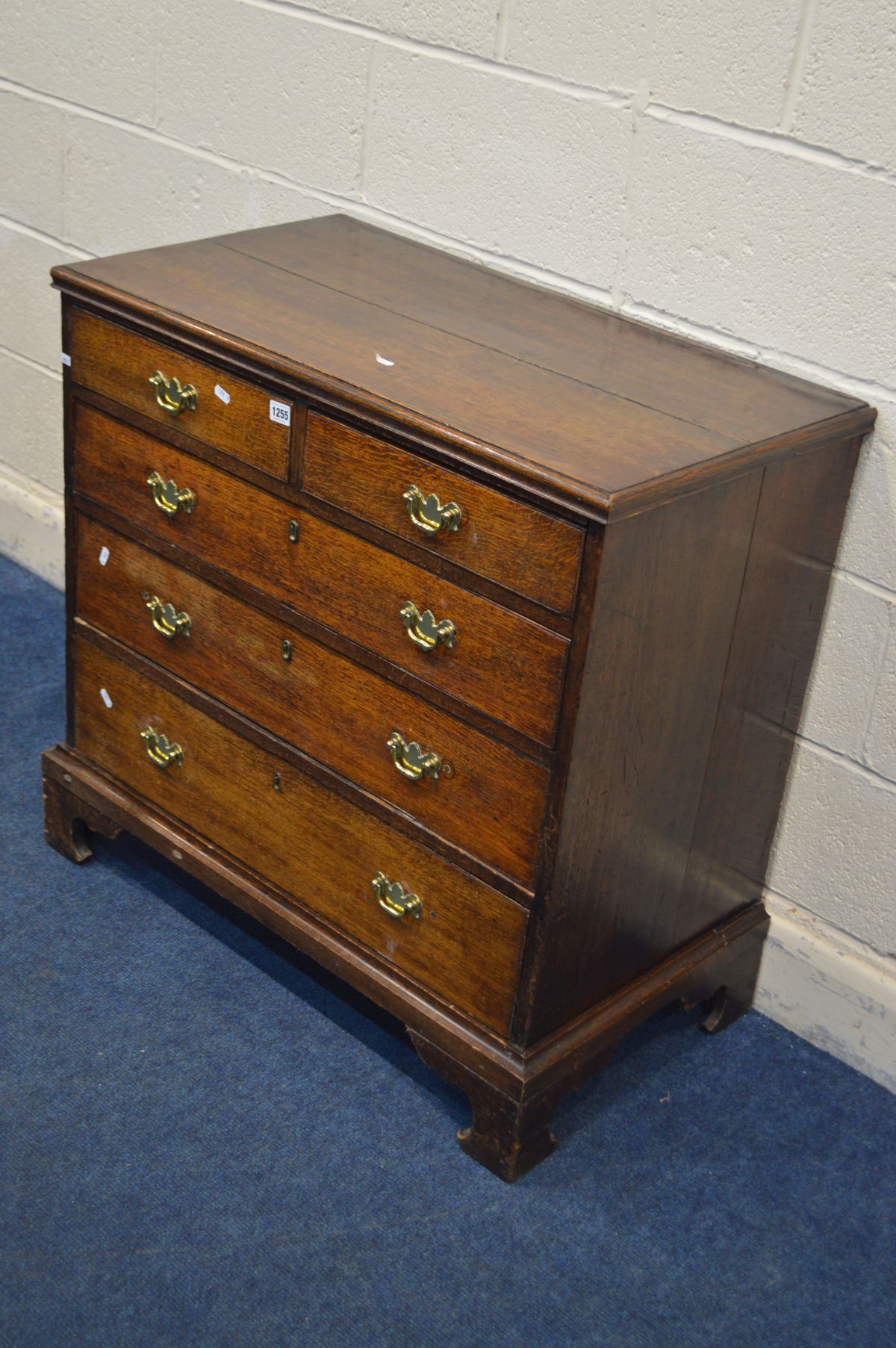 A GEORGIAN OAK CHEST OF TWO OVER THREE LONG GRADUATING DRAWERS, incorporating 20th century - Image 2 of 8