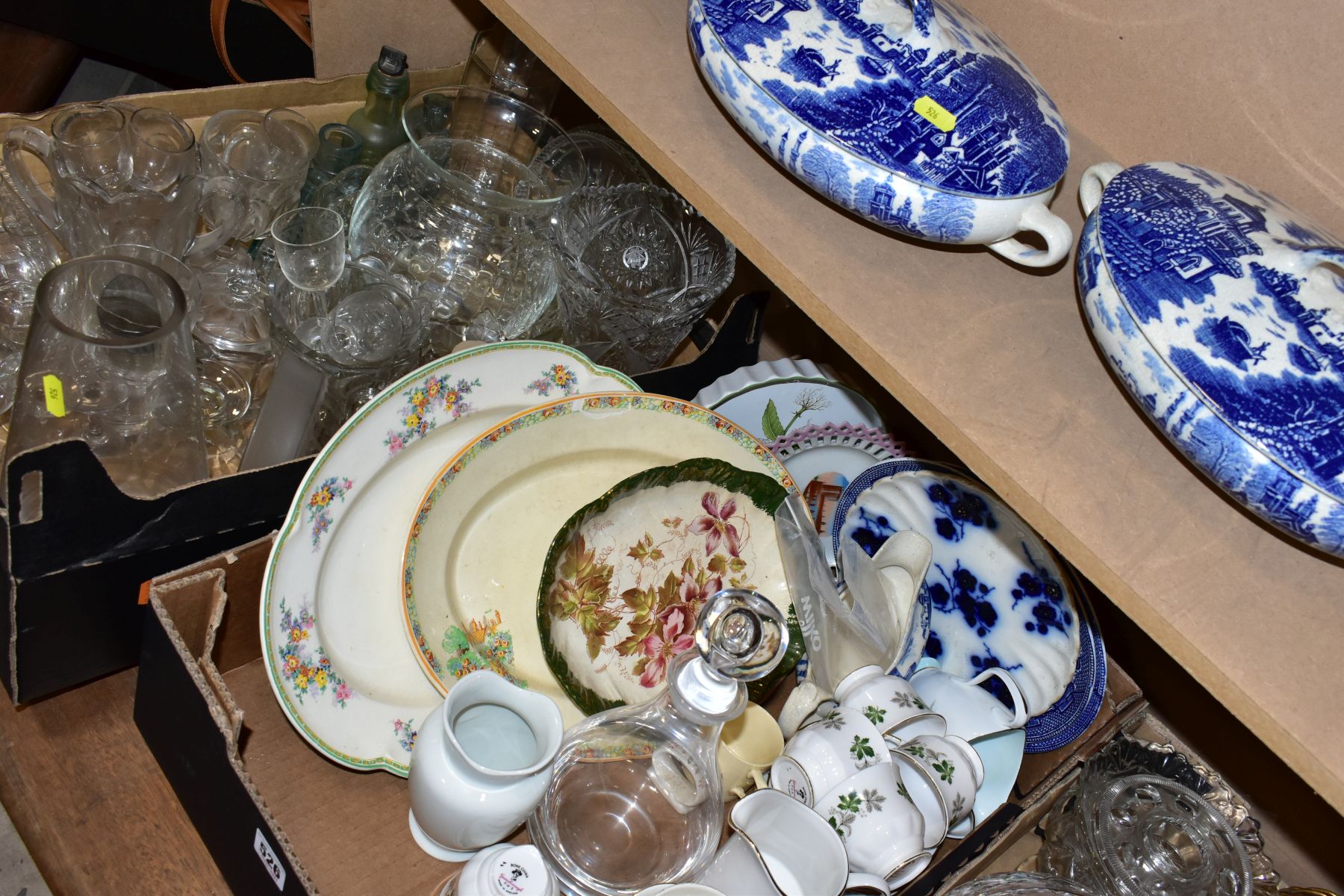 THREE BOXES OF CERAMICS AND GLASS, ETC, to include Poole Pottery flan dish, two blue and white - Image 9 of 9