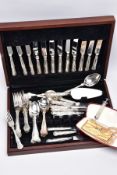 A CANTEEN OF CUTLERY AND ITEMS, to include an incomplete wooden canteen of King's pattern white