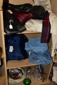 SMALL PARCEL COATS, JEANS, CERAMICS, GLASS, ETC to include a BHS Trench coat size 10, a sewn (