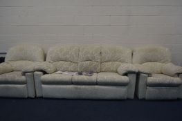 A G PLAN FOLIATE CREAM UPHOLSTERED THREE PIECE LOUNGE SUITE, comprising a three seater settee, width