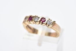A 9CT GOLD HALF HOOP RING, designed with a row of three circular cut colourless cubic zirconia,