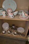 POOLE POTTERY DINNERWARES, twintone in Dove grey/pink and mushroom/sepia, to include plates, cups/