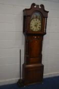 A VICTORIAN OAK EIGHT DAY LONGCASE CLOCK, the hood with a swan neck pediment, two barley twist