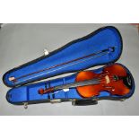 A CZECHOSLAVAKIAN MADE CHILD'S VIOLIN, the interior bears a blue label 'Excelsior Foreign Imported