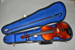 A CZECHOSLAVAKIAN MADE CHILD'S VIOLIN, the interior bears a blue label 'Excelsior Foreign Imported