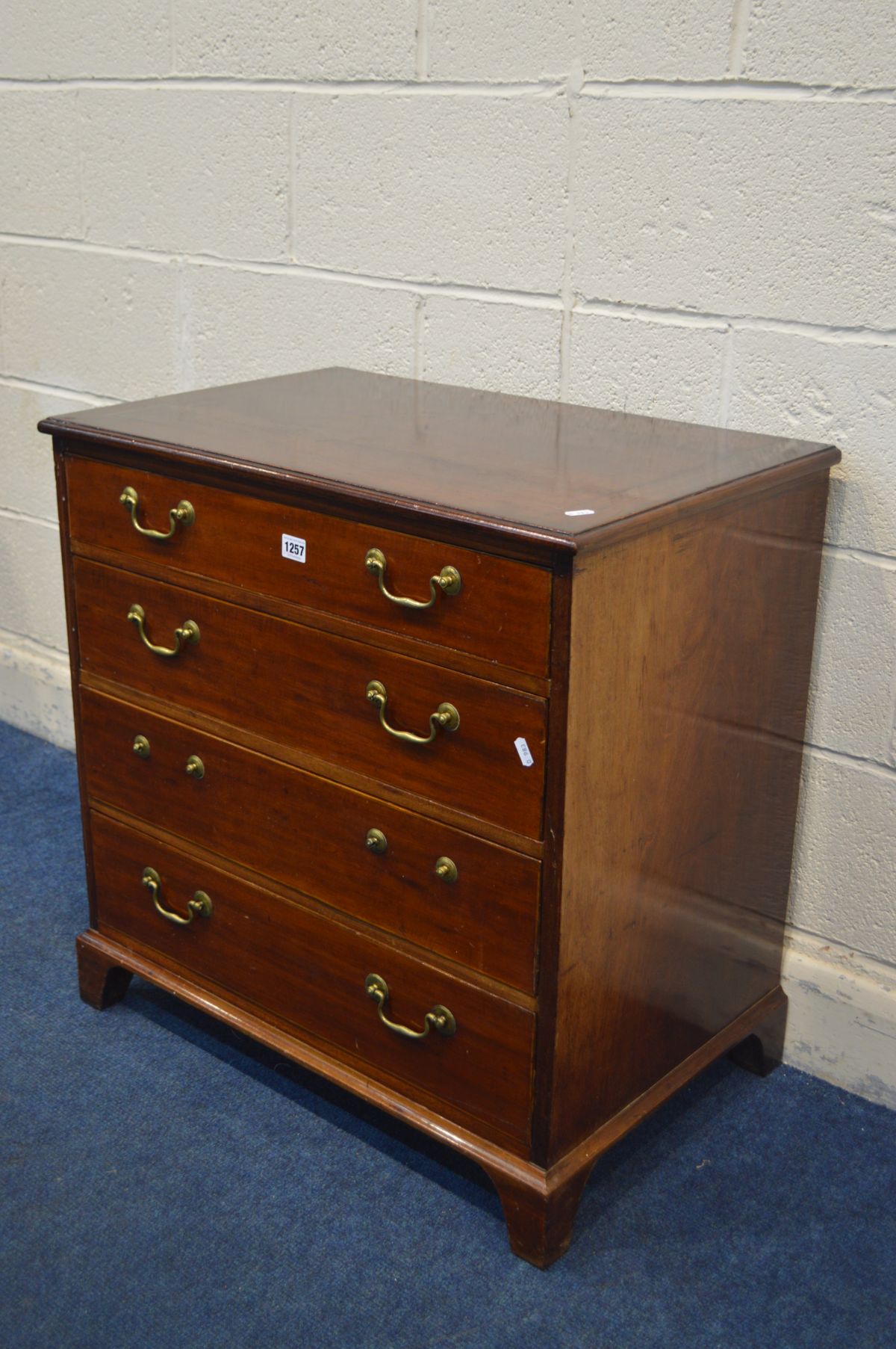 A 20TH CENTURY MAHOGANY CHEST OF FOUR LONG GRADUATED DRAWERS, in the George III style, brass swan - Image 2 of 7