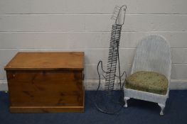 A 19TH CENTURY PINE BLANKET CHEST with iron drop handles, width 88cm x depth 57cm x height 58cm,