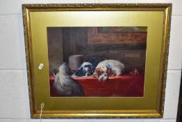 AFTER LANDSEER, H. JOHNSON, 'The Cavalier's Pets', mixed media, signed lower right, 29.5cm x 40cm,