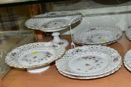 A TWELVE PIECE GERMAN PORCELAIN DESSERT SET, No 2270, butterfly and foliage pattern with pierced