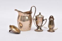 A SELECTION OF SILVER ITEMS, to include a George V silver milk jug, of a plain polished design,