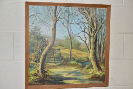 L. ROWE (20TH CENTURY) A woodland landscape with sloping hill to the distance, signed L Rowe, oil on
