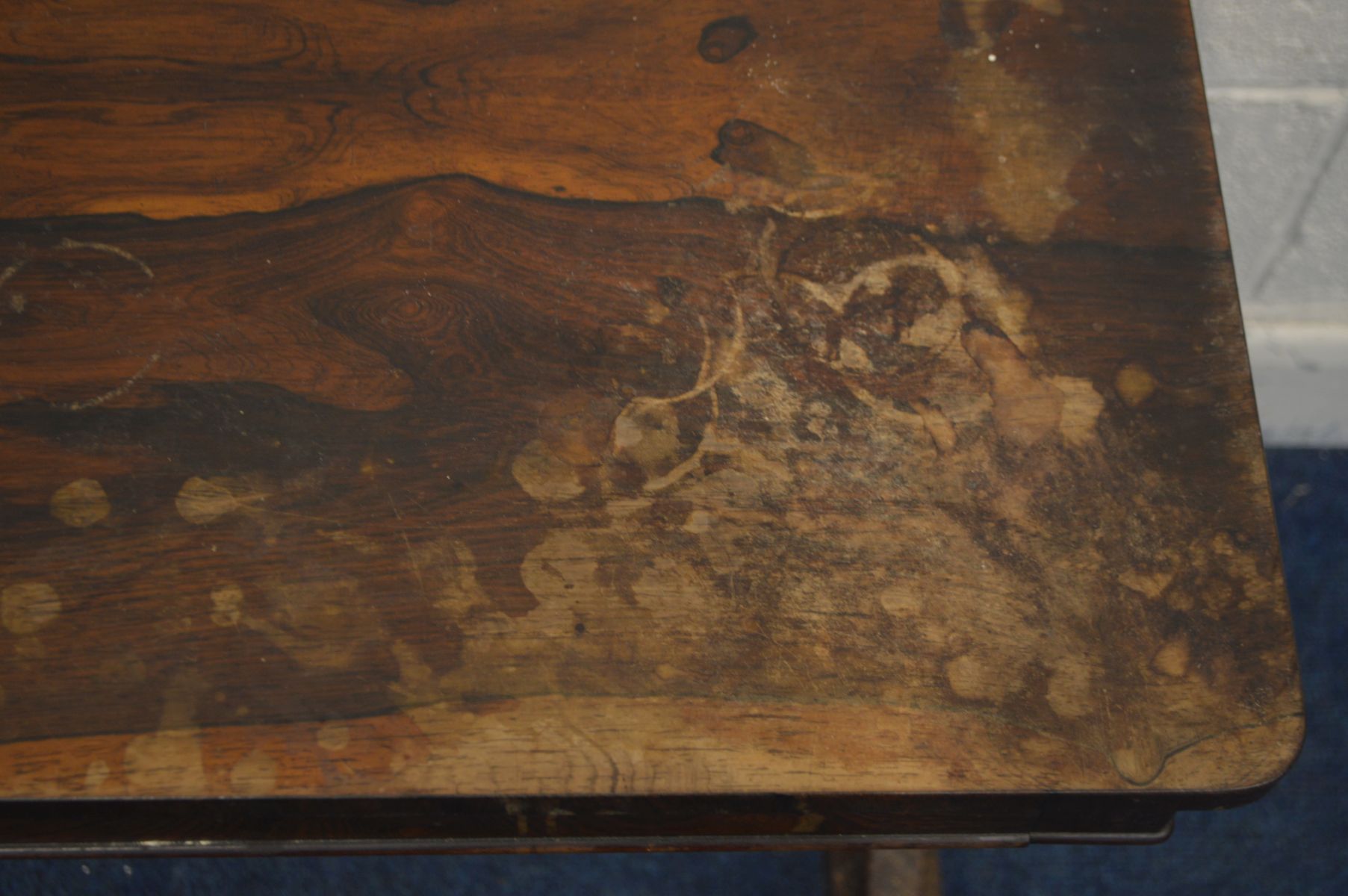 A REGENCY ROSEWOOD SIDE TABLE, with a single frieze drawer, on twin support united by a turned - Image 3 of 6