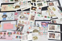A COLLECTION OF STAMPS including Benham silk first day covers and approximately forty including many