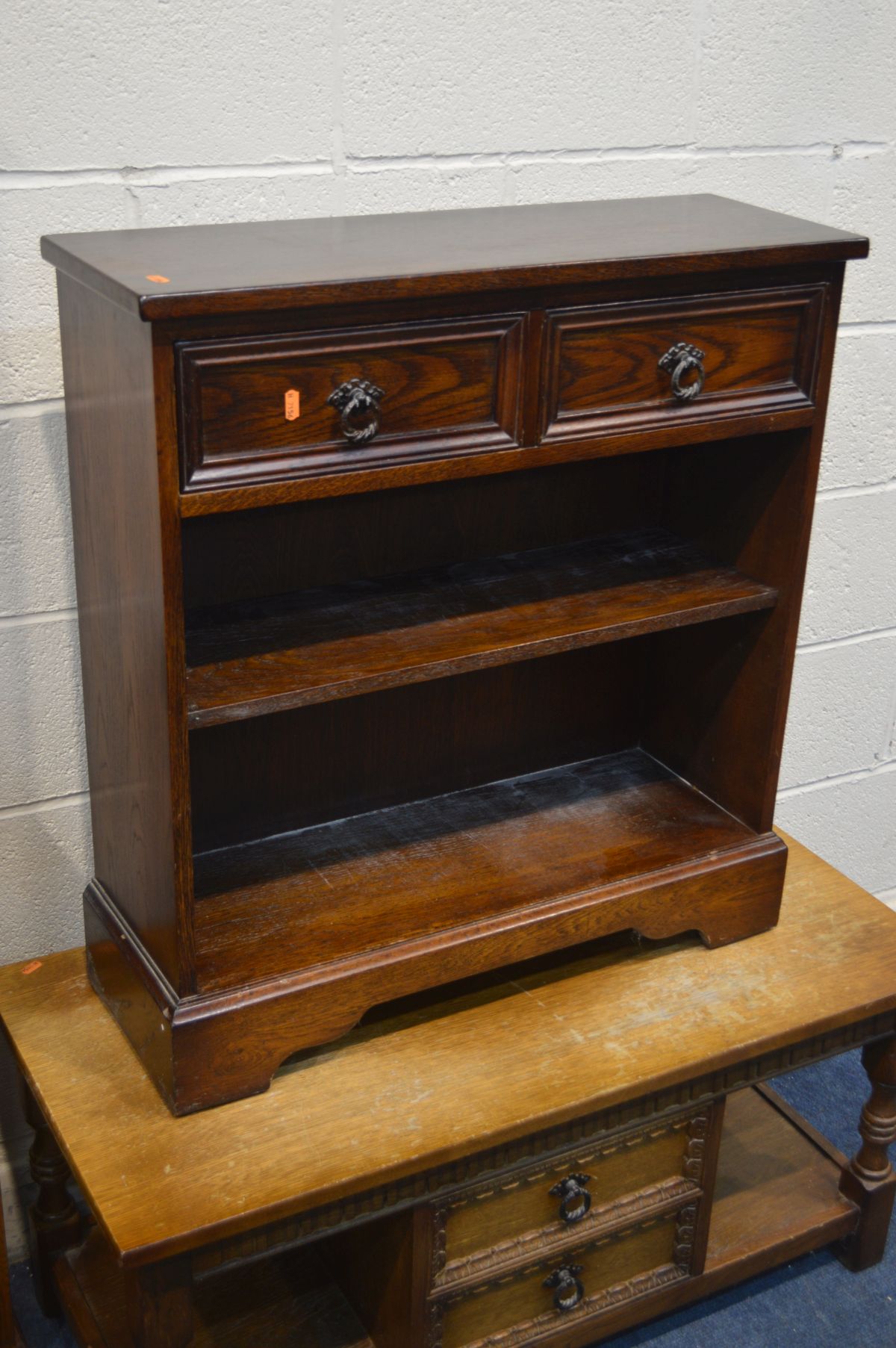 A JAYCEE OAK COFFEE TABLE with two drawers, width 102cm x depth 48cm x height 46cm (Sd) along with - Image 2 of 3