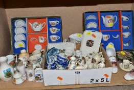 A COLLECTION OF CRESTED WARES, BOXED AND LOOSE DOLLS TEASETS, etc, including a pair of German