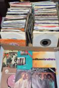 A TRAY CONTAINING APPROXIMATELY TWO HUNDRED AND FIFTY SINGLES FROM THE 1970'S AND 1980'S including