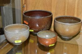 TWO LEACH POTTER STONEWARE BOWLS, BOTH WITH IMPRESSED POTTERY BACKSTAMPS TO BASES, largest height