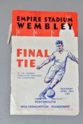 FA CUP FINAL PROGRAMME, Portsmouth v Wolverhampton Wanderers, April 29th, 1939, complete but front