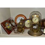 A GROUP OF CLOCKS, BAROMETER, TIMEPIECES, etc, to include domed anniversary clock (in need of