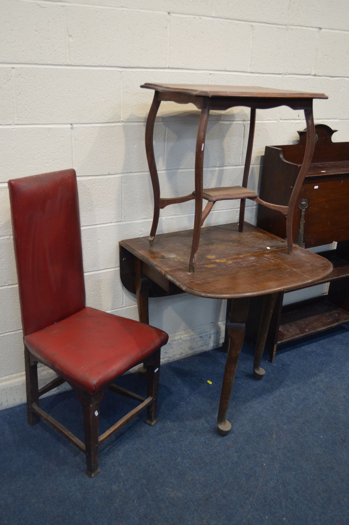 AN ART NOUVEAU MAHOGANY FALL FRONT BUREAU (Sd, losses) along with an oak gate leg table, - Image 5 of 5