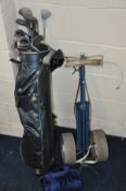 A GOLF BAG CONTAINING various golf clubs including maruman, merit together with a vintage golf