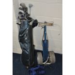 A GOLF BAG CONTAINING various golf clubs including maruman, merit together with a vintage golf