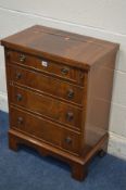 A SMALL MAHOGANY CHEST OF FOUR LONG DRAWERS, with a fold over top, on bracket feet, width 59cmn x