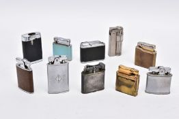 A BOX OF ASSORTED LIGHTERS, to include ten lighters of various colours and designs with names such