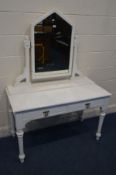 A ROBERT STRAHAN ASH AESTHETIC MOVEMENT/GOTHIC STYLE WHITE PAINTED DRESSING TABLE with two drawers