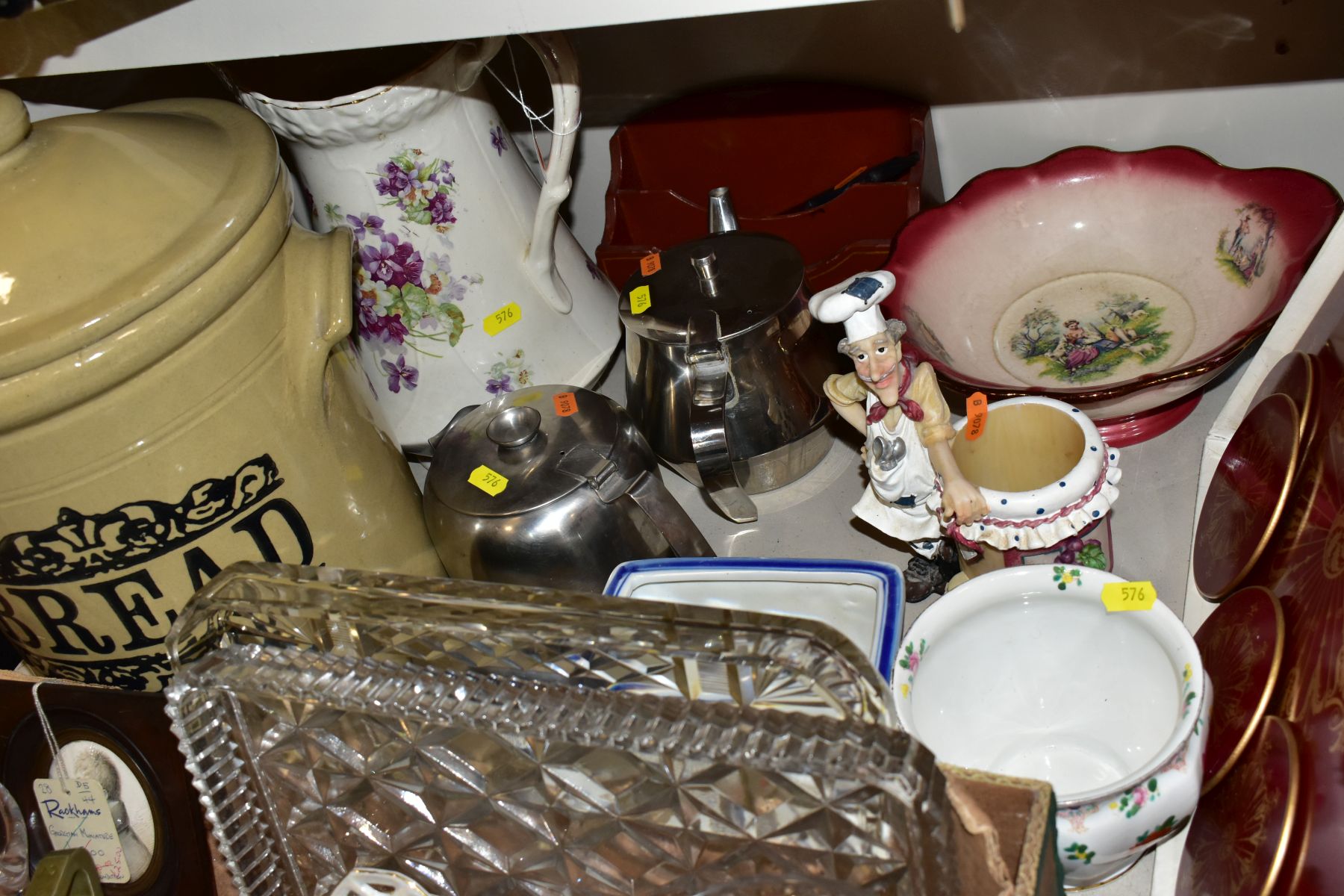 A BOX AND LOOSE SUNDRY ITEMS to include two cut glass decanters, no chips or cracks but some - Image 3 of 6