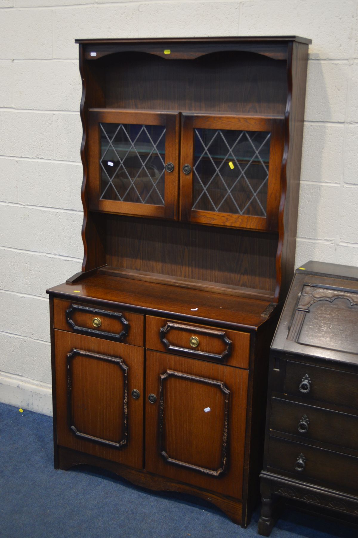 A DARK OAK BUREAU with two drawers, along with an oak dresser, and four mahogany dining chairs (6) - Image 2 of 4