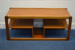 A MCINTOSH TEAK LONG JOHN COFFEE TABLE, with shaped under shelf, length 115cm x depth 46cm x