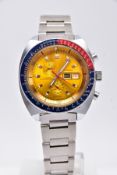 A GENTS 'SORNA' CHRONOGRAPH WRISTWATCH, with a round yellow multi functional dial, baton markers,
