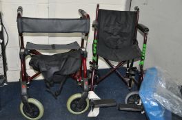 A COOPERS LIGHTWEIGHT FOLDING PUSH WHEELCHAIR with foot rests and sperate cushion together with a