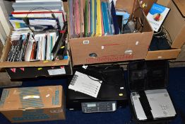 THREE BOXES AND LOOSE OF FILES, BOOKS AND HOME OFFICE EQUIPMENT, etc, including an Epson Stylus