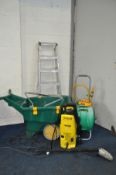 A KARCHER K 2.97 PRESSURE WASH with attachments together with a Hozelock hose pipe reel, plastic