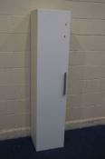 A WHITE FINISH SINGLE DOOR BATHROOM CUPBOARD, width 40cm x depth 39cm x height 180cm (alterations)