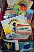 A TRAY CONTAINING OVER ONE HUNDRED LP'S AND SINGLES FROM THE 1950'S TO 1970'S including Procol