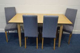 A MODERN LIGHT OAK EXTENDING DINING TABLE, with a single fold out leaf, extended length 161cm x