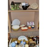 FOUR BOXES AND LOOSE KITCHEN CROCKERY, STAINLESS STEEL AND KITCHENALIA, including a pair of orange