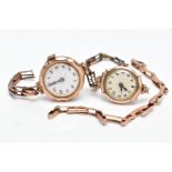 TWO LADIES 9CT GOLD WRISTWATCHES, the first with a round white and gold detailed dial, Arabic