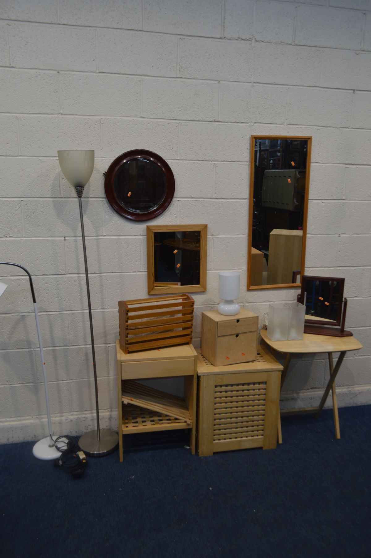 A QUANTITY OF OCCASIONAL FURNITURE, to include a beech bedside unit, linen basket, folding
