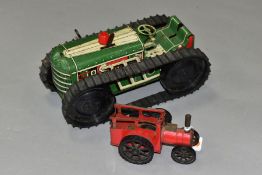 AN UNBOXED MARX (GT BRITAIN) TINPLATE CLOCKWORK CRAWLER TRACTOR, green, white and red lithographed
