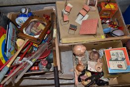 A QUANTITY OF VINTAGE TOYS AND DOLLS, to include B.N.D. Plastic doll, quantity of kitchen/food
