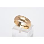 A 9CT GOLD WIDE BAND, of a plain polished design, hallmarked 9ct gold Birmingham, ring size L,