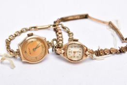 TWO LADIES WRISTWATCHES, the first with a round gold tone dial signed 'Vertex', Roman numerals, blue