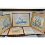 JAMES MARSHALL HESELDIN (1887-1964), two watercolours depicting warships under sail, signed bottom