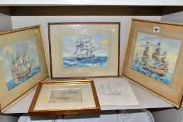 JAMES MARSHALL HESELDIN (1887-1964), two watercolours depicting warships under sail, signed bottom