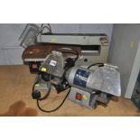 A WICKES 16 ins SCROLL SAW (no saw attachment) together with a Wickes 300W bench grinder (All PAT